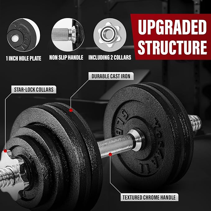 Yes4All Adjustable Dumbbell Set with Weight Plates, Star Lock Collars/Connector, 40lbs to 200lbs Adjustable Weight Plates Set