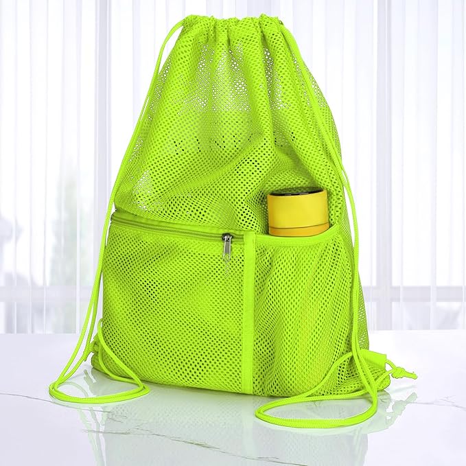 NATURAL STYLE 2 PACK Mesh Drawstring Backpack Bag, Multifunction Mesh Bag for Swimming, Athletic Gym, Clothes, Beach, Swim (Green)