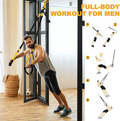 Resistance Training Kit, 2 Adjustable Bodyweight Resistance Bands with Handles + 1 Door Anchor + 5 Resistance Loop Bands for Working Out Hold up to 600 lbs Home Gym Equipment