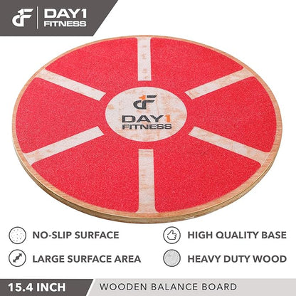 Day 1 Fitness Balance Board, 15.4” 360° Rotation, for Balance, Coordination, Posture - Large, Wooden Wobble Boards with 18° Tilting Angle for Workouts - Premium Core Trainer Equipment