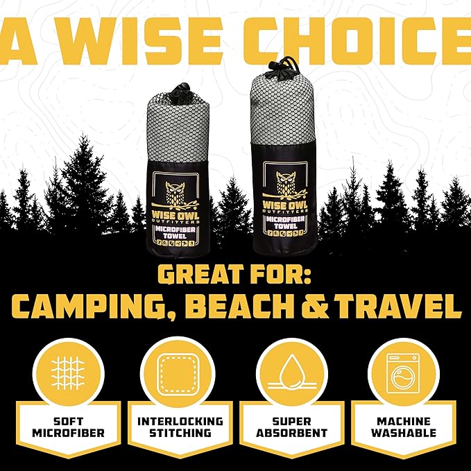 Wise Owl Outfitters Camping Towel - Camping Accessories, Quick Dry Microfiber Towel for Travel, Hiking, Yoga, Workout, and Backpacking