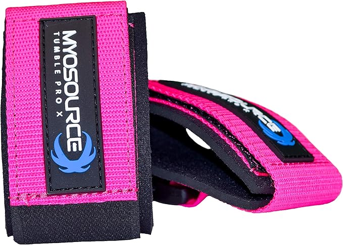 Myosource Kinetic Bands Tumble Pro X Ankle Straps Kit – Cheerleading Standing Tumbling Equipment, Gymnastics Backhandspring Trainer – Includes Flexibility Stunt Stretch Strap – Blue or Pink