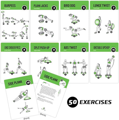 NewMe Fitness Half Balance Ball Workout Cards, Instructional Fitness Deck for Women & Men, Beginner Fitness Guide to Training Exercises at Home or Gym