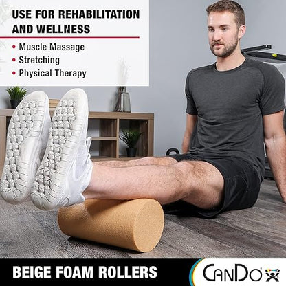 CanDo Beige PE Foam Rollers for Muscle Restoration, Massage Therapy, Sport Recovery and Physical Therapy 6" x 36" Round