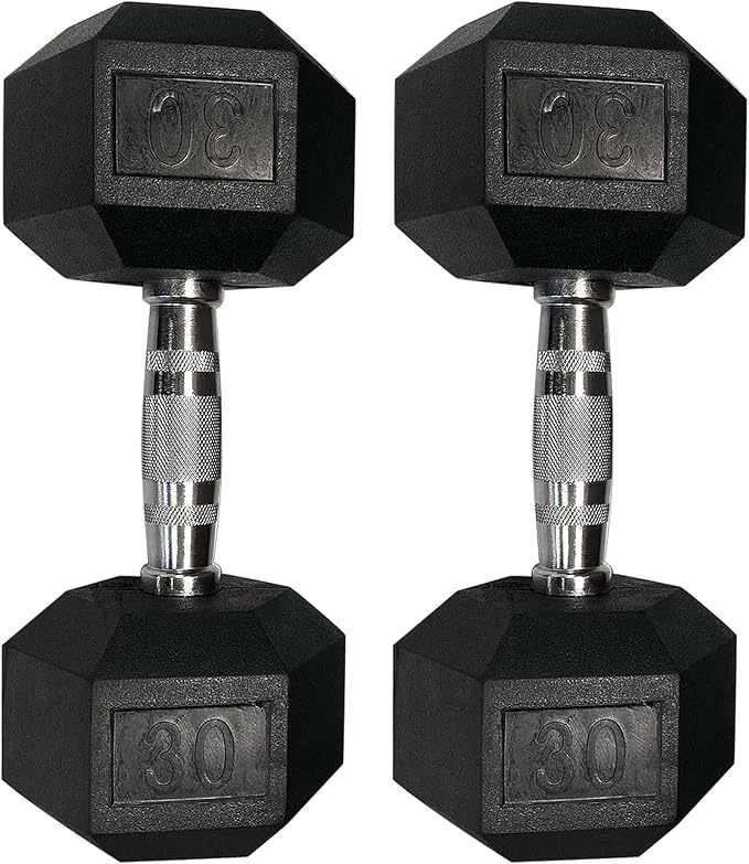 SINGLE Hex Rubber Dumbbell with Metal Handles Exercise Heavy Workout Dumbbells Workout Weights Sold As Singles or Set