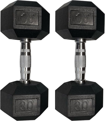 SINGLE Hex Rubber Dumbbell with Metal Handles Exercise