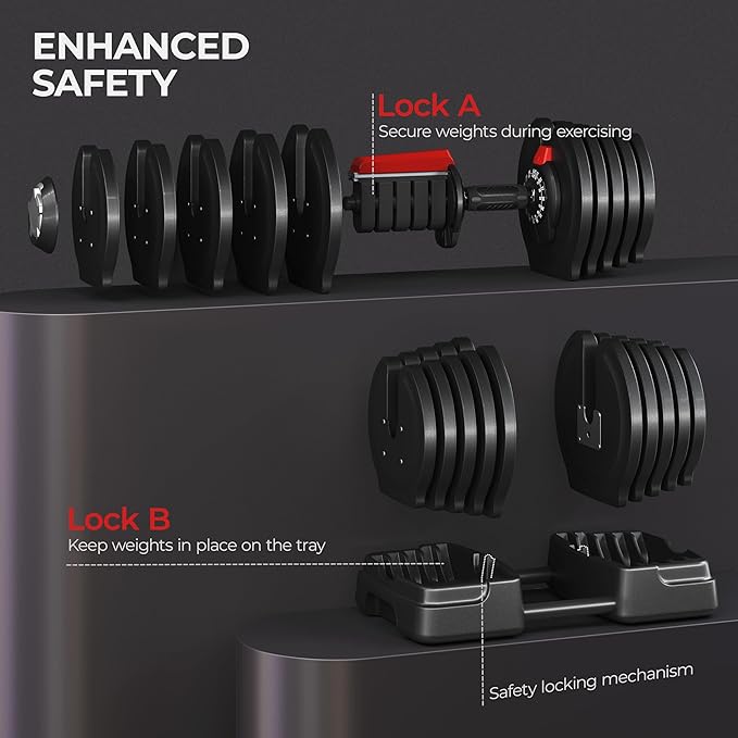 Yaheetech Adjustable Dumbbell Set Free Weight Dumbbells 40lbs/52.5lbs/90lbs Fast Adjust Dumbbells Dumbbell Weight Set, with Tray for Men/Women Strength Training Equipment