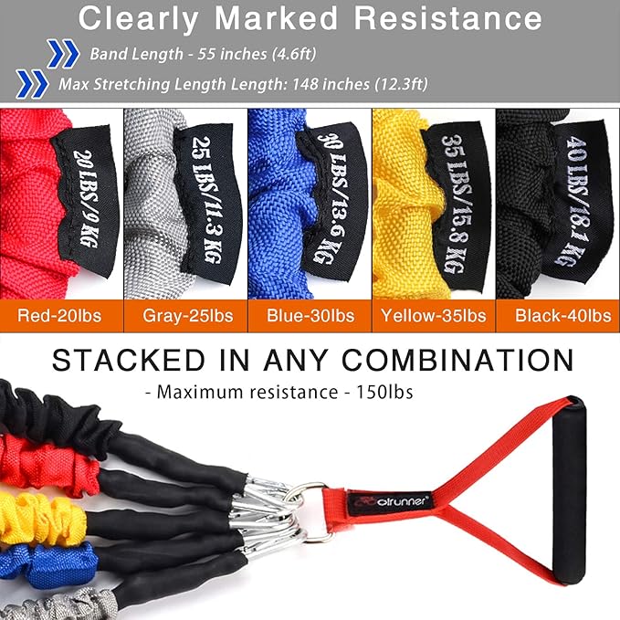 Coolrunner 14 PCS Resistance Bands Set, Exercise Tubes, 20lbs to 40lbs Workout Bands with Handles Protective Nylon Sleeves Door Anchor Ankle Strap, Elastic Exercise Bands for Men Women - up to 150lbs