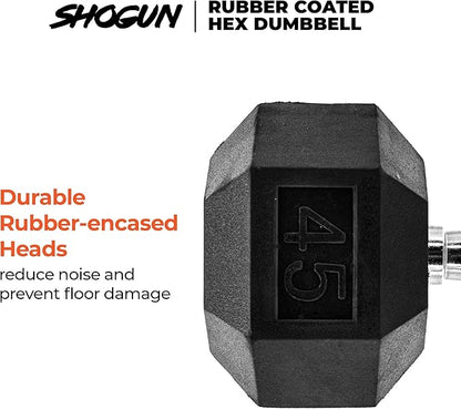 Shogun Hex Dumbbells. Available Hex Dumbbells from 5-55 LBS For Home Workouts, Weight & Strength Training. 5 to 20 LB Hex Dumbbells Sold in Pairs. 25 to 55 LB Hex Dumbbells Sold as Single.