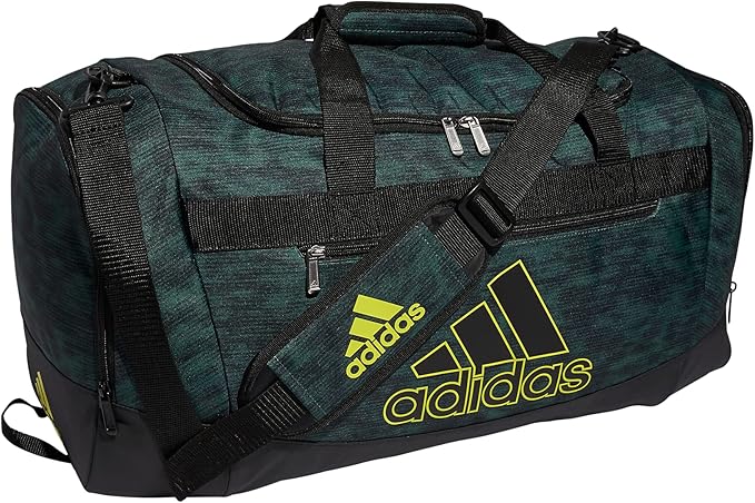 adidas Defender 4 Medium Duffel Bag, Static Wash Green Oxide/Black/Impact Yellow, One Size