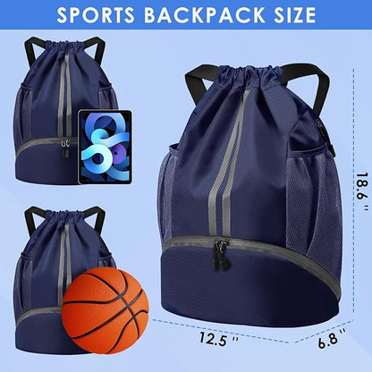 BROTOU Soccer Bags, Football Backpack, Volleyball Bag, Drawstring Soccer Backpack with Ball and Shoe Compartment