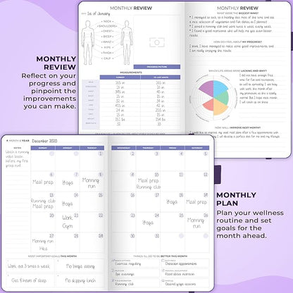 Clever Fox Fitness & Food Journal – Nutrition & Workout Planner for Women & Men – Diet & Gym Exercise Log Book with Calendars, Diet & Training Trackers - Undated, A5 Size, Hardcover (Purple)