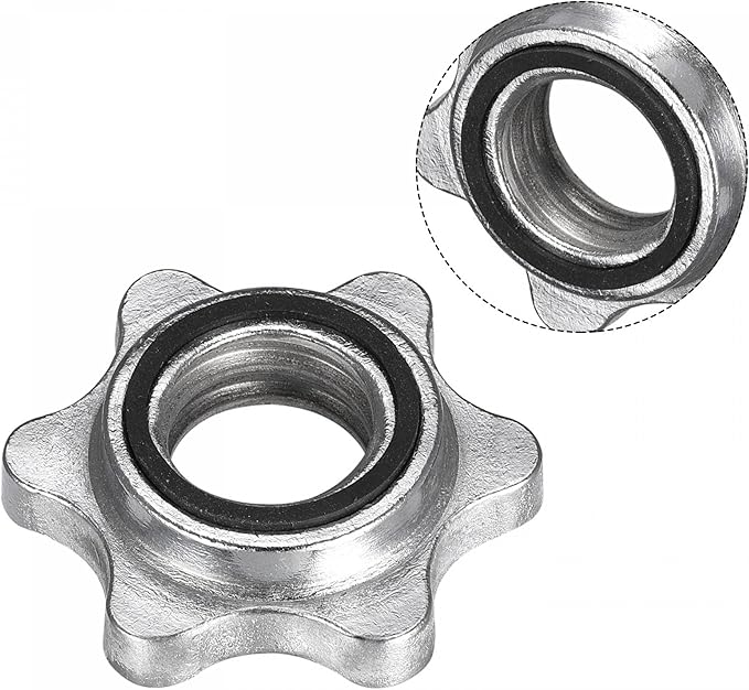 uxcell Dumbbell Hex Nut, 2Pcs M28 Anti-Slip Lock Collar Screw for Barbell Dumbbell Weight Lifting Silver