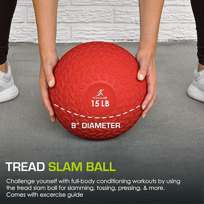 ProsourceFit Slam Medicine Balls 5, 10, 15, 20, 25, 30, 50lbs Smooth and Tread Textured Grip Dead Weight Balls for Strength and Conditioning Exercises, Cardio and Core Workouts