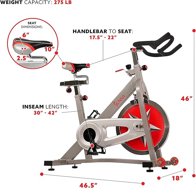 Sunny Health & Fitness Pro Cycling Stationary Bike, 40 LB Flywheel & 4-Way Adjustable Seat for Home Exercise & Indoor Cycle/Cardio Workout, Optional Exclusive SunnyFit App Enhanced Bluetooth Link