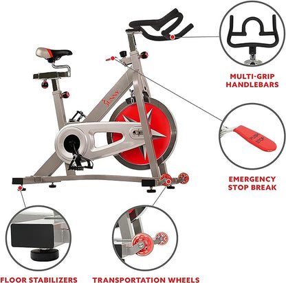 Sunny Health & Fitness Pro Cycling Stationary Bike, 40 LB Flywheel & 4-Way Adjustable Seat for Home Exercise & Indoor Cycle/Cardio Workout, Optional Exclusive SunnyFit App Enhanced Bluetooth Link