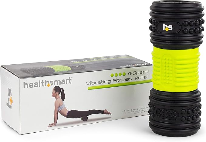 HealthSmart 4-Speed Vibrating Exercise Roller Foam FSA/HSA Eligible – Deep Tissue Massage Muscle Recovery & Pain Relief for Full Body | Electric foam Roller for Physical Therapy & Workout