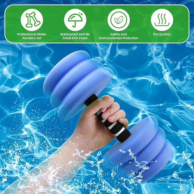 Water Aerobics Set for Aquatic Exercise, Pool Fitness Equipment Foam Water Dumbbell Set, New Upgrade Aquatic Dumbbells and Foam Swim Aquatic Cuffs, Water Workout Fitness Tool