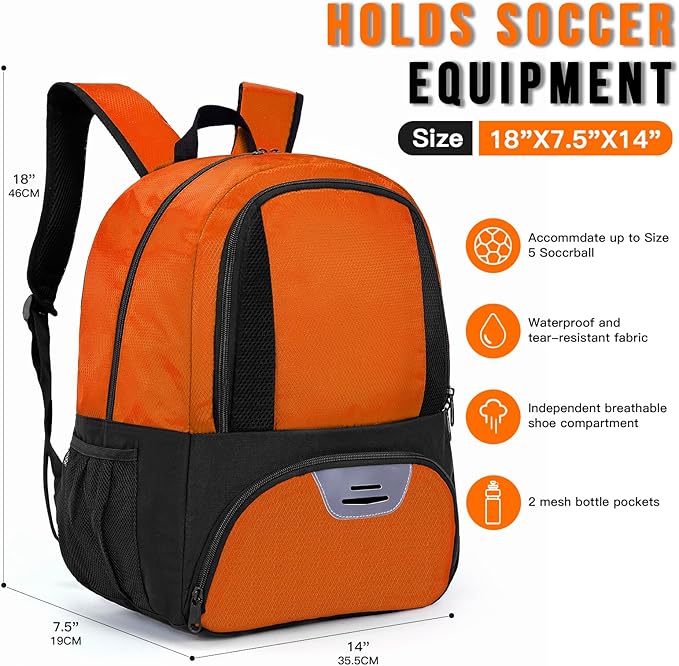 Soccer Bag&Soccer Backpack&Backpack for Football Volleyball Basketball,Sport Equipment Bags with Shoe compartment. (Orange)