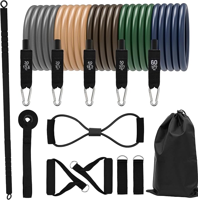 Pilates Bar Kit with Resistance Band for Working Out 200lbs Heavy Duty Resistance Band with Handles Bar Yoga Pilates Equipment for Men Women Home Gym Full Body Workout Equipment