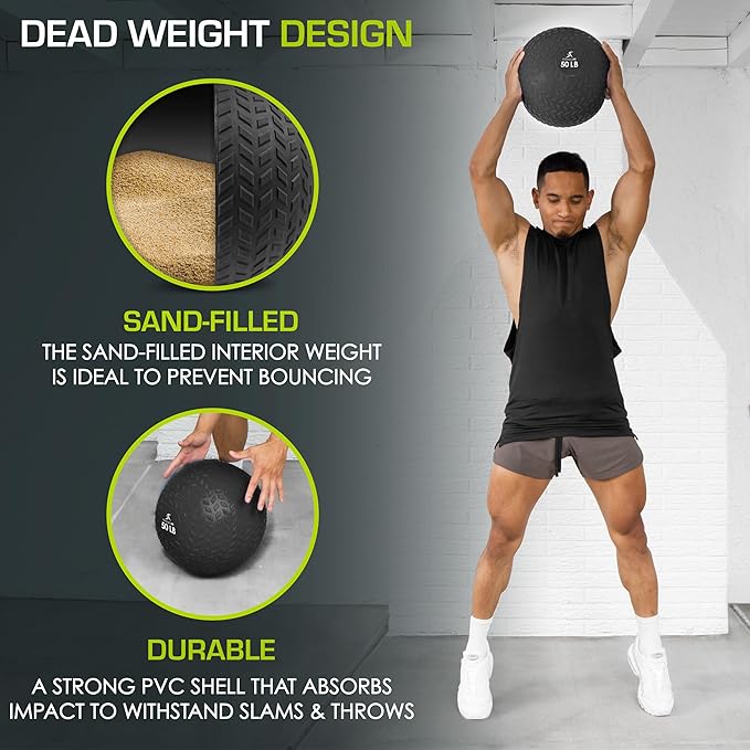 ProsourceFit Slam Medicine Balls 5, 10, 15, 20, 25, 30, 50lbs Smooth and Tread Textured Grip Dead Weight Balls for Strength and Conditioning Exercises, Cardio and Core Workouts