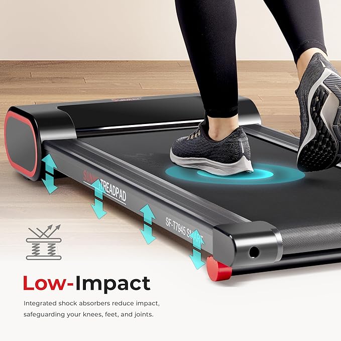 Sunny Health & Fitness Slim Under Desk Walking Compact Treadpad Treadmill with Remote Control, LCD Display, Optional SunnyFit App Enhanced Bluetooth Connectivity