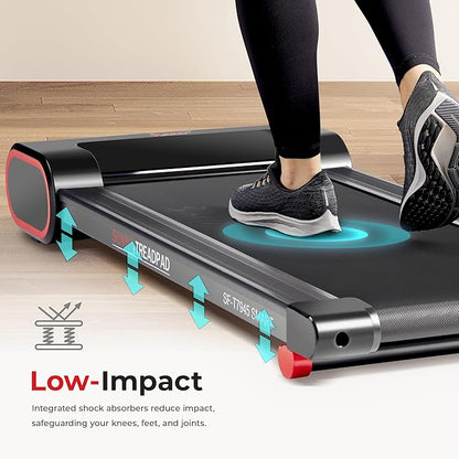 Sunny Health & Fitness Slim Under Desk Walking Compact Treadpad Treadmill with Remote Control, LCD Display, Optional SunnyFit App Enhanced Bluetooth Connectivity