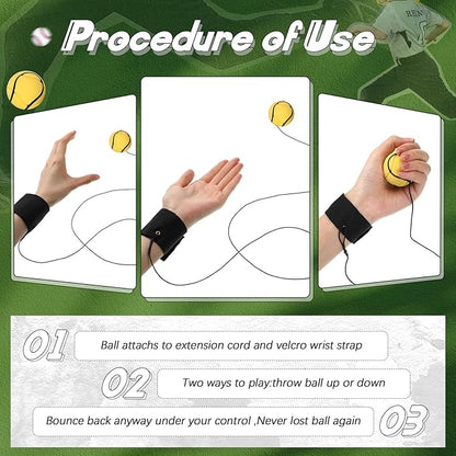 Jerify 30 Pcs Wrist Return Ball on a String Baseball Basketball Soccer Tennis Party Favor Sports Return Wrist Practice Ball on Elastic Cord Rubber Rebound Wristband Ball for Adults