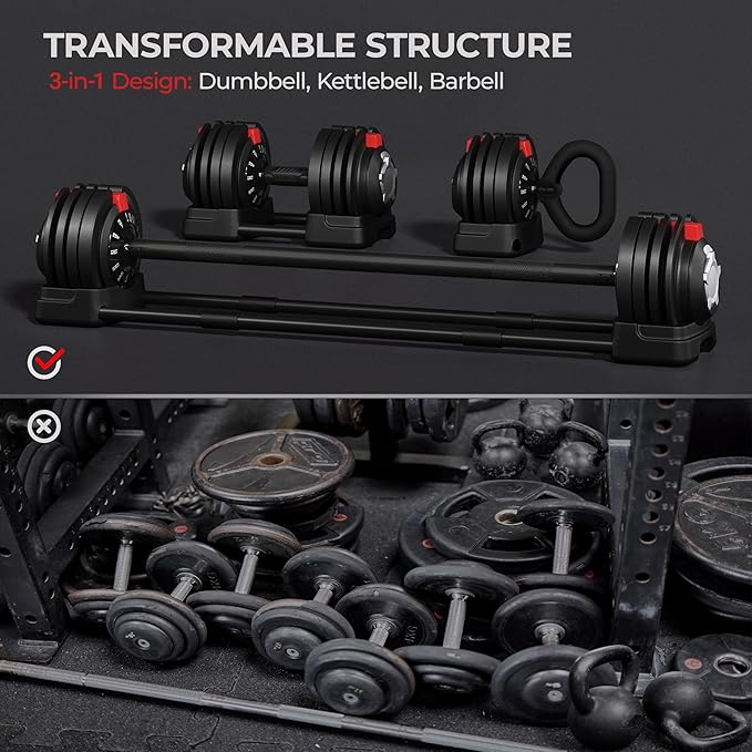 Yaheetech Adjustable Dumbbell Set Free Weight Dumbbells 40lbs/52.5lbs/90lbs Fast Adjust Dumbbells Dumbbell Weight Set, with Tray for Men/Women Strength Training Equipment