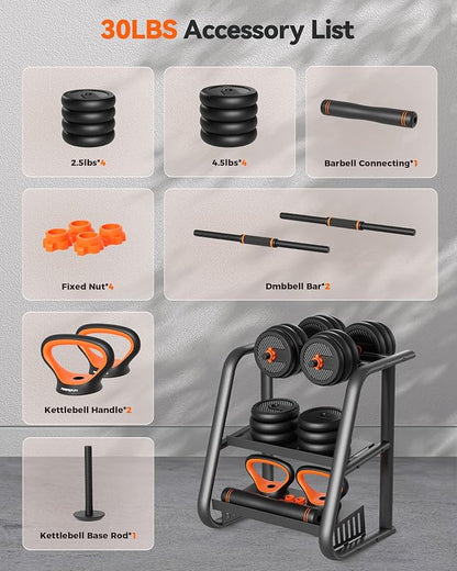 FEIERDUN Adjustable Dumbbells, 20/30/40/50/60/70/90lbs Free Weight Set with Connector, 4 in1 Dumbbells Set Used as Barbell, Kettlebells, Push up Stand, Fitness Exercises for Home Gym Suitable Men/Women