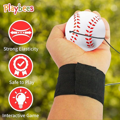 Reactive Sports Wrist Balls Baseballs - 3PK - Return Rebound Bouncy Wristband Balls w/Elastic Cord - Wrist Toy for Teens Adults Exercise or Play - Nice Gift Party Favor, Fun Outdoor Activity