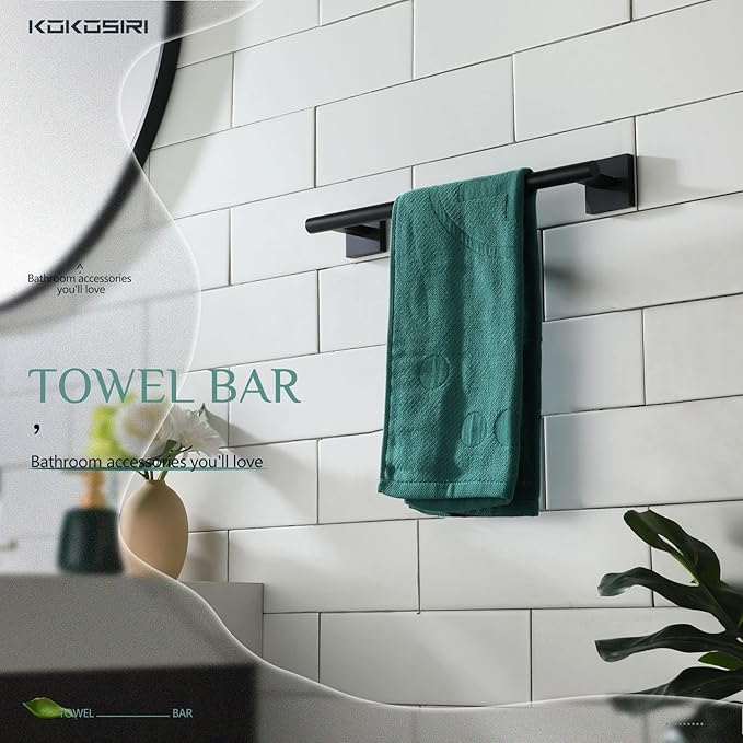 KOKOSIRI Bathroom Towel Bars 12 Inch Towel Ring Matte Black 30CM Hand Towel Holder for Bath Kitchen Wall, 2 Pack Stainless Steel B4005BK-L12-P2