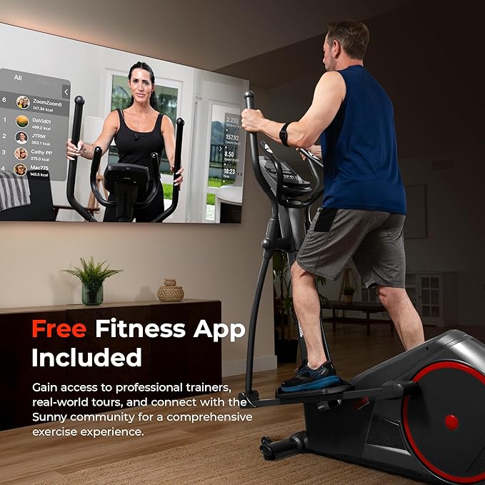 Sunny Health & Fitness Smart Endurance Elliptical Trainer w/Extended Stride, Home Cardio Exerciser & Full-Body Cross Training Machine, Exclusive SunnyFit App Bluetooth Link, Optional 14" & 18" Stride