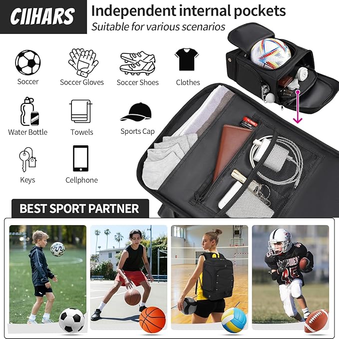 Soccer Backpack,Soccer Bag with Ball Holder, Includes Separate Cleat Shoe and Ball Compartment Sport Equipment Bags Fit Basketball Volleyball Football