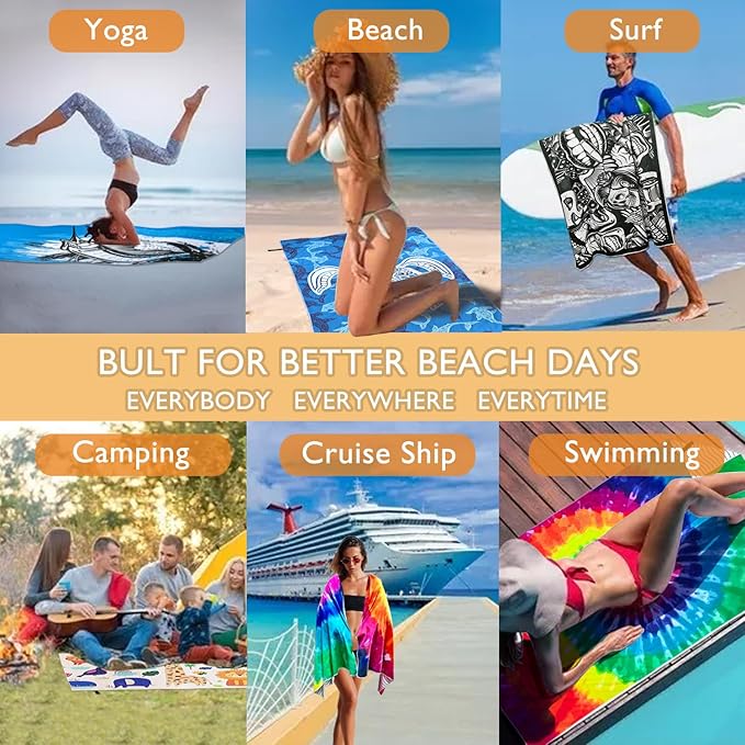 Beach Towel - Microfiber Beach Towels(71" x 40" - 1Pcs) - Quick Dry Sand Proof Absorbent Compact Beach Blanket - Lightweight Towel for Beach Swimming Surfing Sports Yoga Gym(Bandhnu)