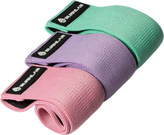 Burnlab Anti Slip Fabric Resistance Bands (Set of 3) with Carrying Pouch, Stretch Bands for Lower Body Strength and Toning Workouts - Multicolour