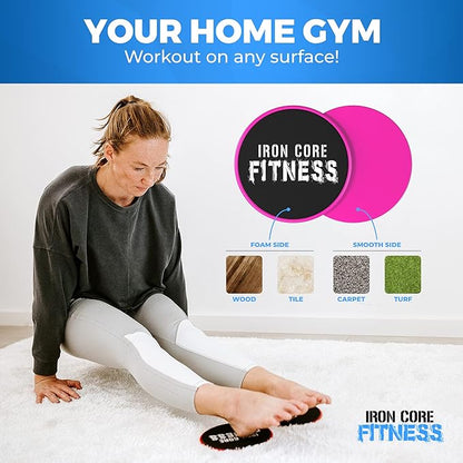 Iron Core Fitness 2 x Dual Sided Gliding Discs Core Sliders Ultimate Core Ab Fitness Trainer. Gym, Home Abdominal & Total Body Workout Equipment for use on All Surfaces.