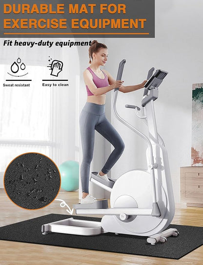 Exercise Equipment Mat 24"x68"/ 30"x60"/ 36"x78"/ 36"x96" Treadmill Mat Exercise Bike Mat for Stationary Spin Bike Trainer Elliptical Gym Workout Fitness Equipment Rower Mat for Hardwood Floors