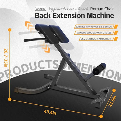 Roman Chair Back Extender - Angle & Height Dual Adjustable Hyperextension Bench for Home Gym - Adjustable Back Exercise Machine