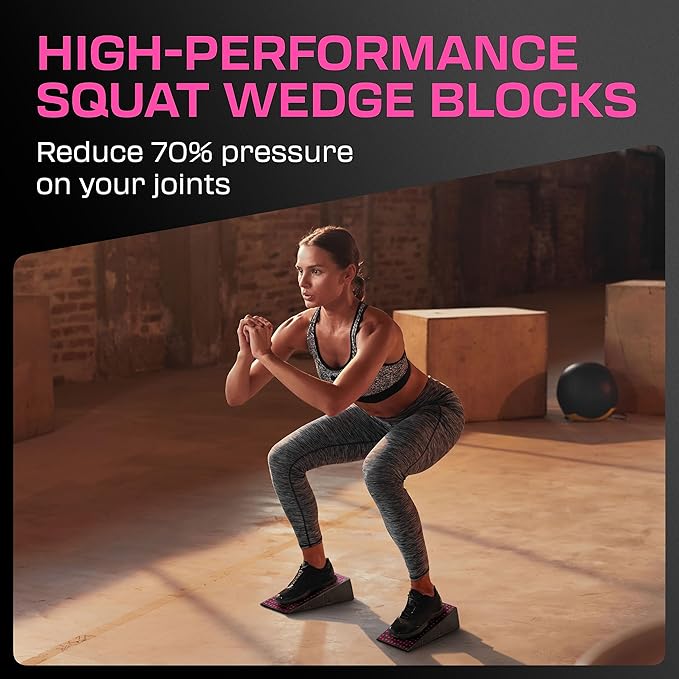 Squat Wedge Block Pair, Squat Ramp, Calf Raise Block, Anti-Slip Slant Board for Squats, ATG Equipment to Boost Workout, 17° Incline, 3.5x5.9x12.2, Backpack Included