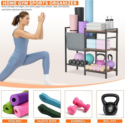 Yoga Mat Storage Rack Dumbbell Rack, TORIBIO Home Gym Equipment Storage for Dumbbells/Kettlebells/Yoga Mat and Balls