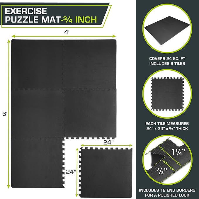 ProsourceFit Extra Thick Puzzle Exercise Mat ¾” and 1", EVA Foam Interlocking Tiles for Protective, Cushioned Workout Flooring for Home and Gym Equipment