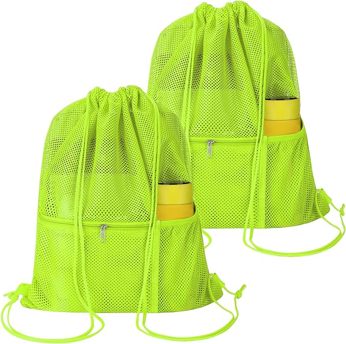 NATURAL STYLE 2 PACK Mesh Drawstring Backpack Bag, Multifunction Mesh Bag for Swimming, Athletic Gym, Clothes, Beach, Swim (Green)