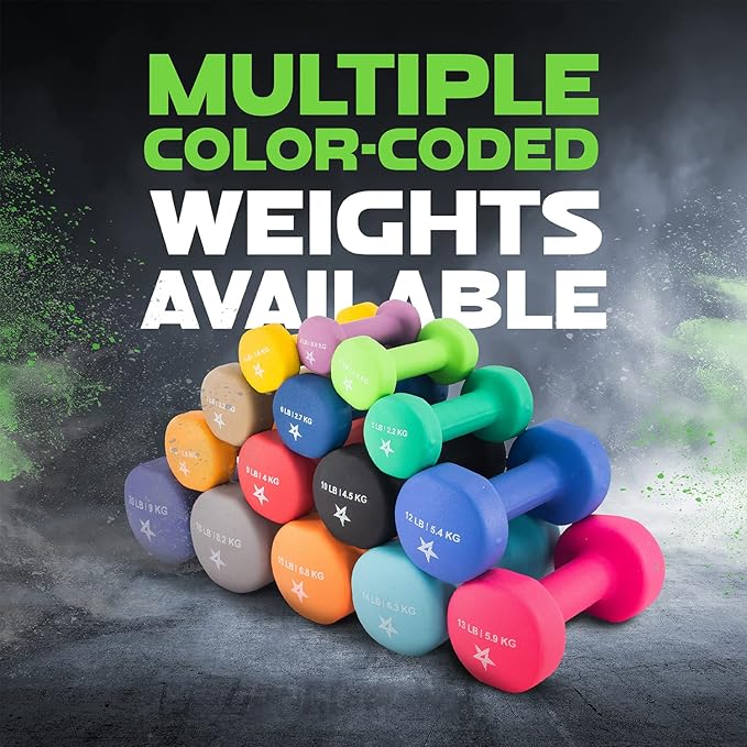 Yes4All Neoprene Coated Dumbbell Hand Weight Sets of 2 - Multiple Weight Options with 15 Colors, Anti-roll, Anti-Slip, Hexagon Shape