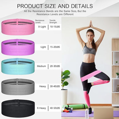 Shappy 20 Pcs Fabric Resistance Bands for Working Out Women Men 5 Levels Non Slip Stretch Workout Bands for Hip Thigh Booty Elastic Exercise Bands for Leg Pilates Squat Yoga Pull Up Workout