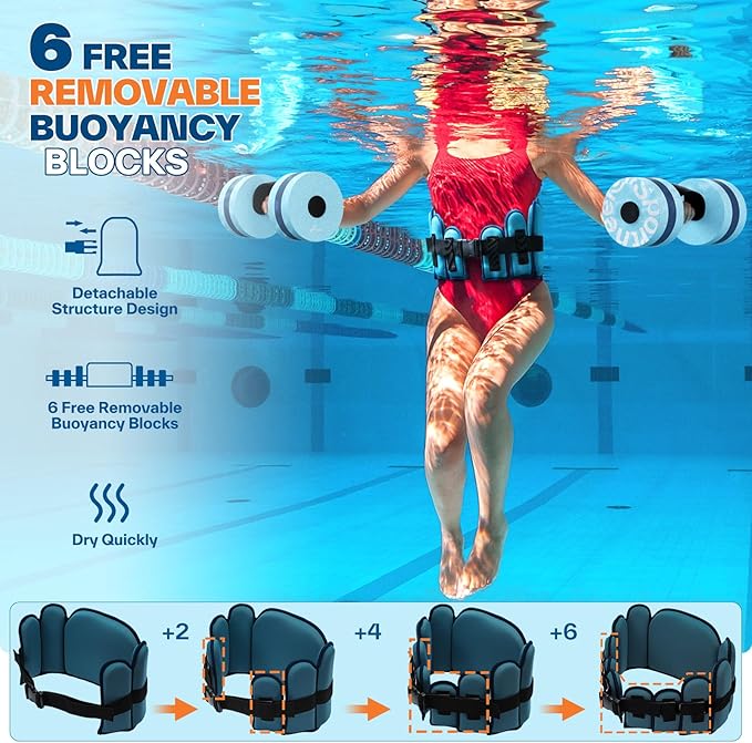 Aqua Belt Water Aerobics Equipment: Sportneer Aqua Float Belts Swimming Pool Exercise Set with Adjustable Buoyancy Blocks Jogger Floatation Belt for Adults Youth Aquatic Fitness Training