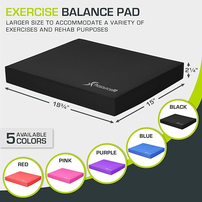 ProsourceFit Exercise Balance Pad – Non-Slip Cushioned Foam Mat & Knee Pad for Fitness and Stability Training, Yoga, Physical Therapy 15.5”x12.75”