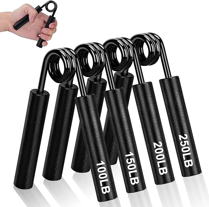 Metal Hand Grip Strengthener Set(100, 150, 200, 250lbs), Grip Strength Trainer, Crushing Grip Trainer, Pinch Grip Trainer, Forearm Exerciser, Gripper Fitness Equipment for Home Gym