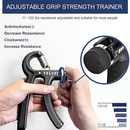 FLYFE Grip Strength Trainer, Plastic, 2 Pack / 5 Pack, 11-132 lbs, Forearm Strengthener, Hand Squeezer Adjustable Resistance, Hand Grip Strengthener for Muscle Building and Injury Recovery