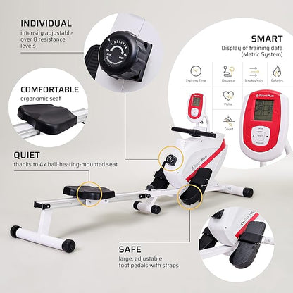 Rowing Machines for Home - Rowing Machine Foldable, Home Gym Equipment - Designed in Germany - Magnetic Rower Machine max. 331 lb Weight Capacity SportPlus